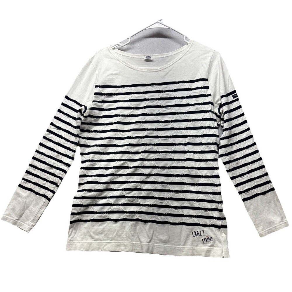 Armor Lux Fairtrade Cotton Striped Long Sleeve Top L? White Navy Crazy Stripes